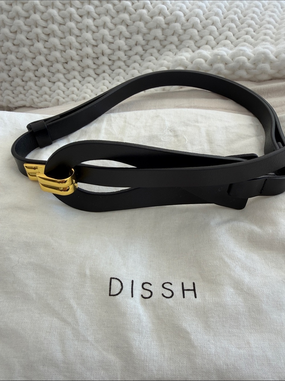 DISSH Black Double-Band Belt with Gold Buckle Detail